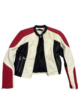 Zara Red, White & Black Quilted Moto Jacket